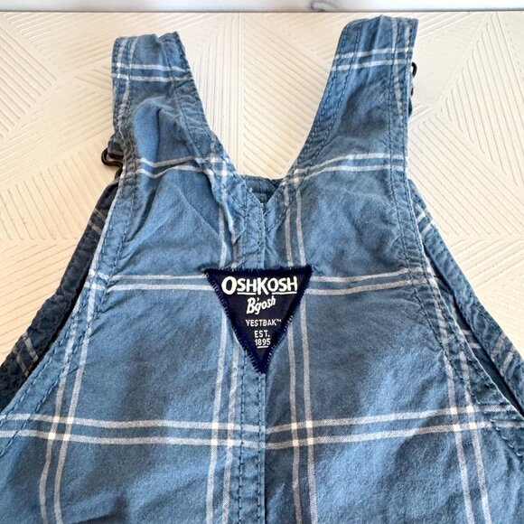 OshKosh B’gosh Blue Plaid Short Overalls 24M - Picture 7 of 10